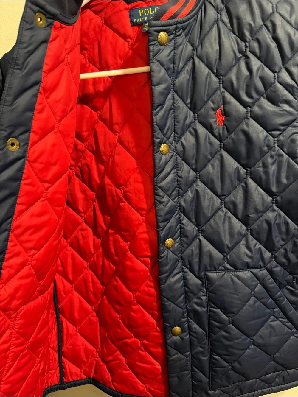 Polo by Ralph Lauren Navy Quilted Kids Puffer Jacket with Red Accents